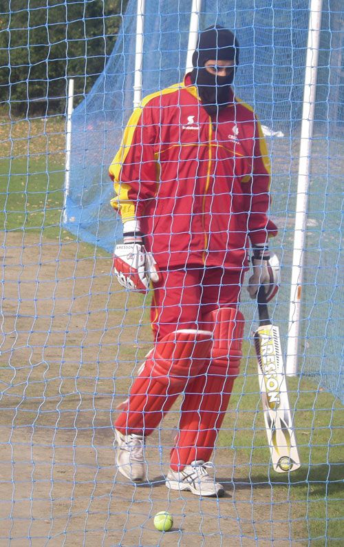 Abdool Samad wrapped up against the cold in the Maple Leaf CC nets