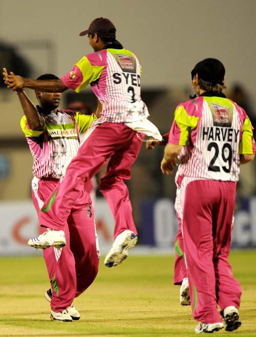 Chennai Superstars celebrate a wicket