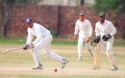 Ijaz Junior attempts a shot towards square-leg.