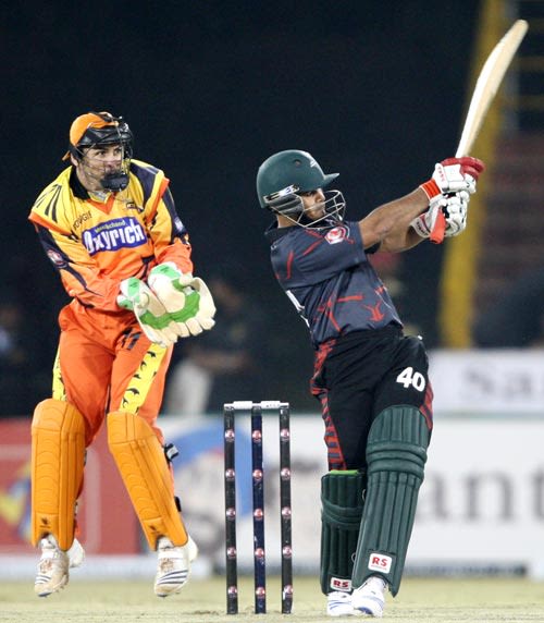 Nazimuddin launches the ball over midwicket