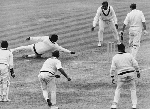 Ray Illingworth is caught by Mushtaq Mohammad for a duck