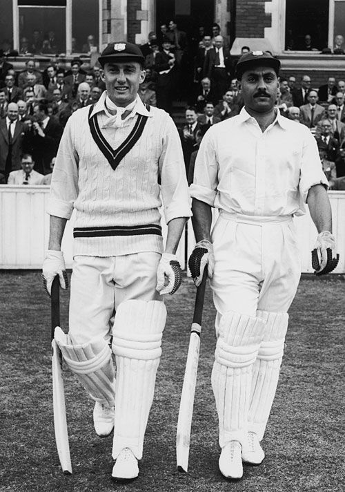 Openers Jeffrey Stollmeyer and Allan Rae come out to bat