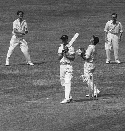 Godfrey Evans takes a catch off Verdun Scott
