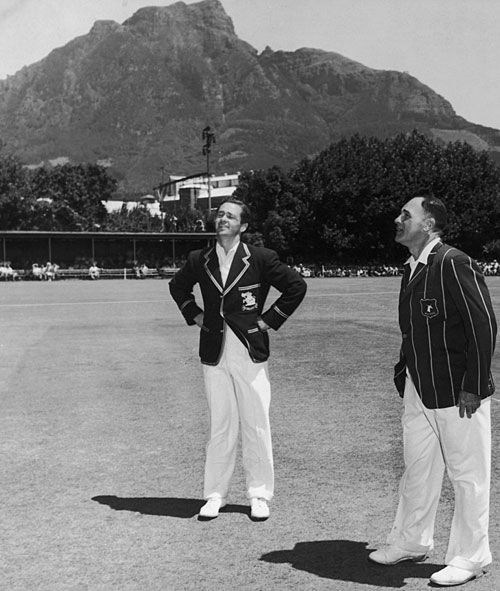George Mann waits for Dudley Nourse to toss the coin at Newlands