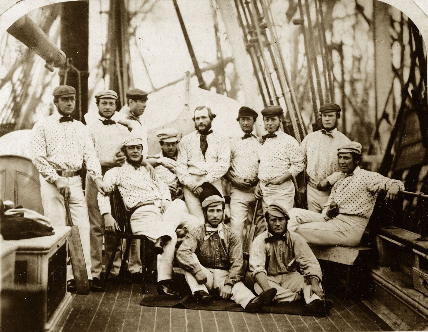 England's 12 Champion Cricketers on board a ship at Liverpool bound for America in September 1859