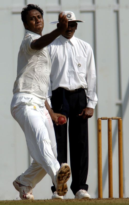 Mumbai's Rahil Shaikh bowls against Punjab