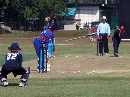Keshari Chaudhari bowls against Kuwait