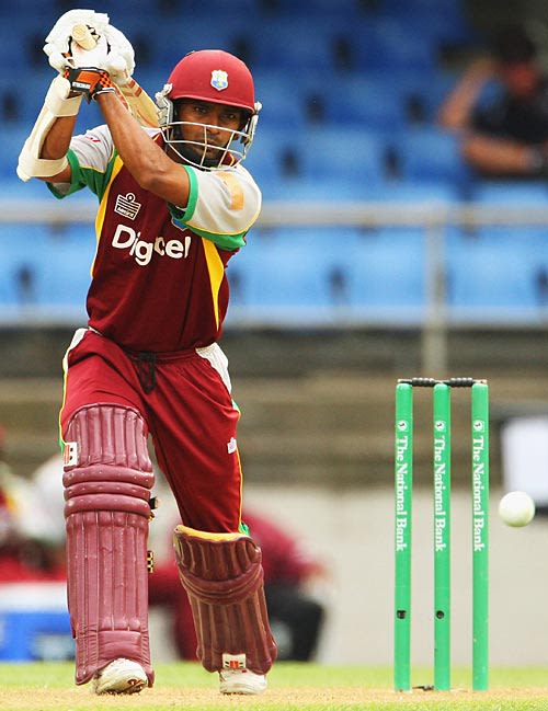 Sewnarine Chattergoon drives on the off side