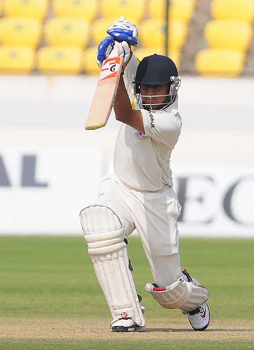 Shivakant Shukla drives during his innings of 99