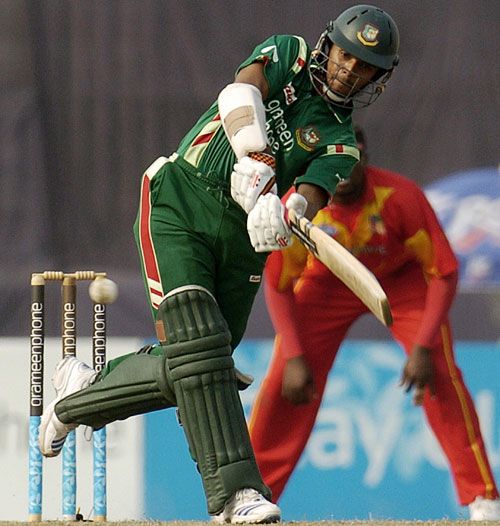 Mehrab Hossain jnr plays a shot through the leg side