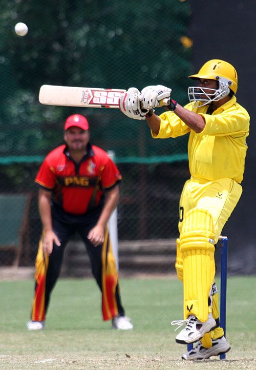 Benjamin Musoke plays a square cut to the boundary