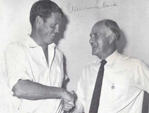 Graeme Pollock is congratulated by Dudley Nourse