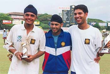 The stars of the victorious Indian U19 team- RS Sodhi , Ravneet Ricky and Yuvraj Singh