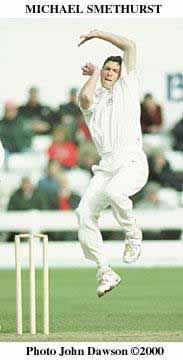 Mike Smethurst bowling at Derbys for Lancashire
