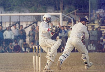 Jaichandra misses the ball while trying to play the cut
