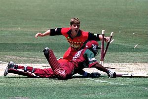 Strang runs out Ganga, West Indies v Zimbabwe, Carlton Series, 2000/01