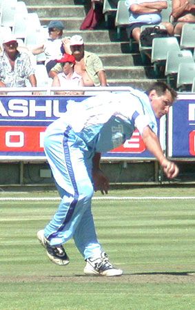 Pierre Joubert of Northerns sends down a delivery against the Dolphins