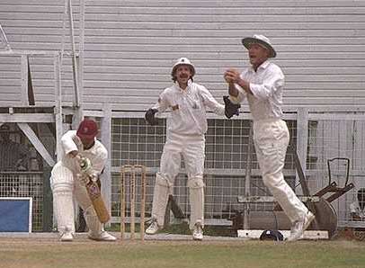 Keith Arthurton is caught by Graham Thorpe off Salisbury for 5