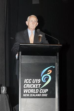 Malcolm Gray speaks at the ICC Under-19 World Cup opening ceremony