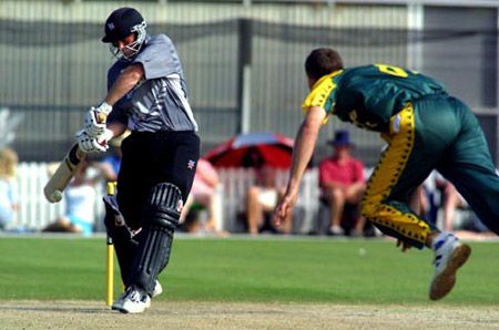 Sheed plays a delivery from McLaren. ICC Under-19 World Cup Super League Group 2: New Zealand Under-19s v South Africa Under-19s at Lincoln, 30 Jan 2002