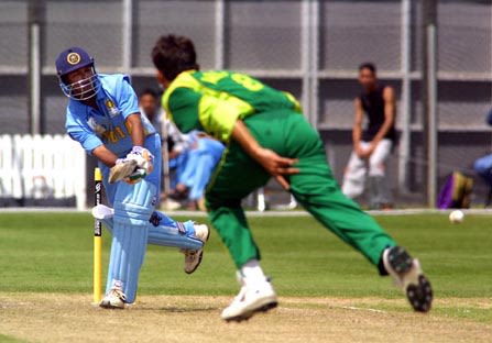 Chougule plays a delivery from Arslan to the leg side. ICC Under-19 World Cup Super League Group 1: India Under-19s v Pakistan Under-19s at Lincoln, 31 Jan 2002