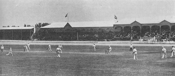 The last day of the 1902 Adelaide Test, Hugh Trumble and Joe Darling batting