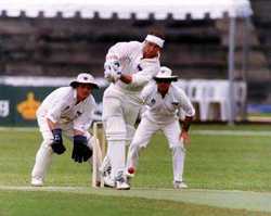 Decker Curry of Ireland batting against Kenya in the ICC Trophy semi-final, Kuala Lumpur 1997