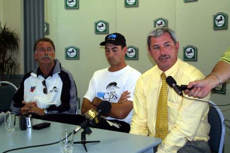 Trist, Fleming and Hadlee attend the post-match press conference