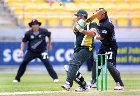 Inzamam top edges a cut to be caught by Twose