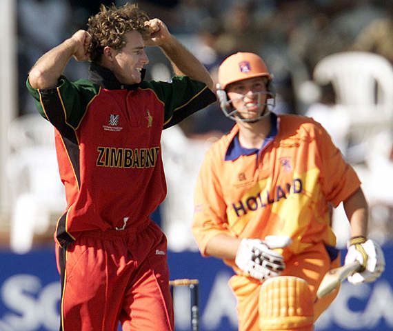 Guy Whittall celebrates after getting van Bunge LBW for 37 runs