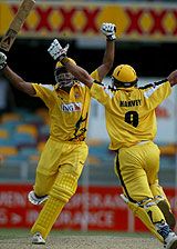 Kade Harvey and Darren Wakes celebrate victory in the ING Cup final