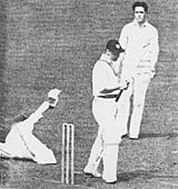 Godfrey Evans dives to catch Don Kenyon