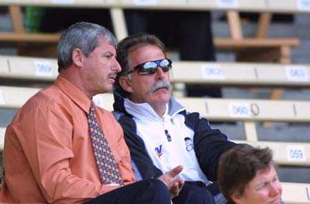 Hadlee and Trist talk in the stands