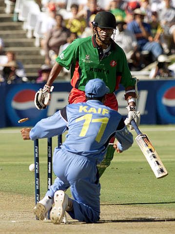 Ravindu Shah watches as Kaif runs him out