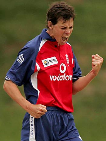 Lucy Pearson celebrates a wicket