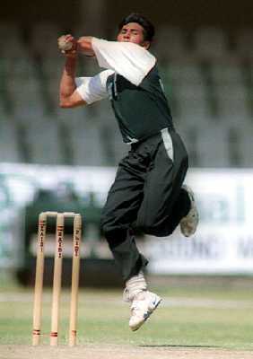KRL pacer Jaffer Nazir bowls during the 1st semi-final of the NBP Cup