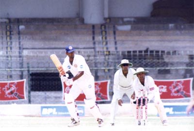 Vijay Bharadwaj flicks SLV Raju for a boundary