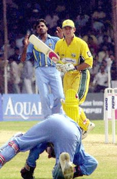 Dahiya fumbles a collection down the legside