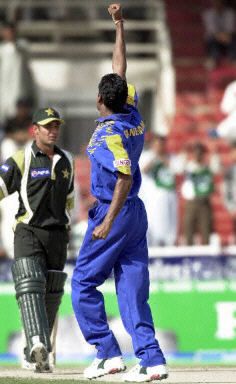 Ganegama clebrates after getting Imran Farhat leg before