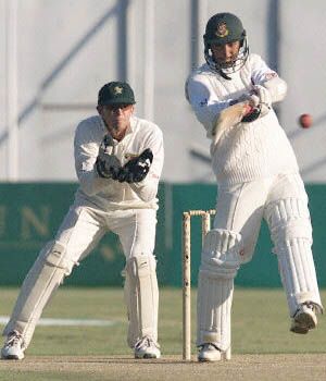 Mehrab Hossain eases into a pull shot during his knock of 71