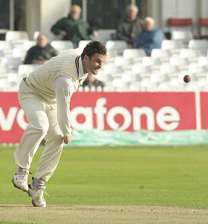 James Brinkley bowls from the Pavilion End