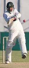 Mehrab Hossain with a leg side pull