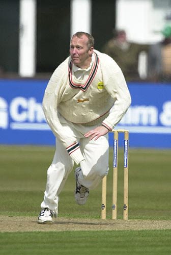 Vince Wells bowling on the 2002 season opening day