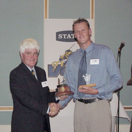 Walmsley is presented the 2001/02 Otago cricketer of the year award