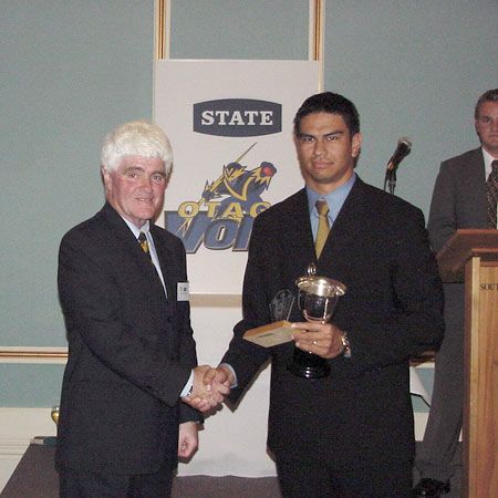 Pryor is presented the 2001/02 Otago batsman of the year award