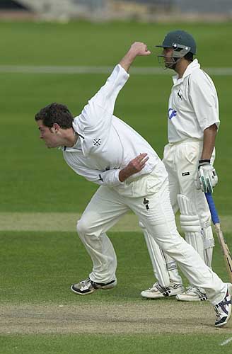 James Bruce bowling from the Trent Bridge pavilion end