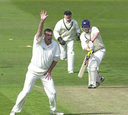 Tim Munton of Derbys with an appeal against McGrath of Yorks, not out