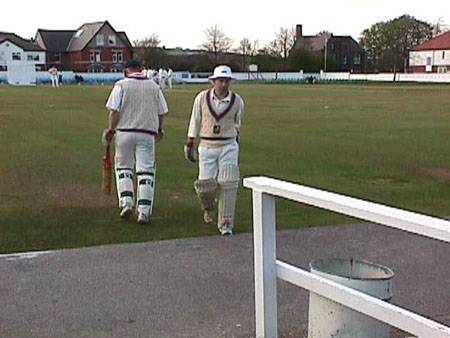 Disconsolate Brian Heywood walks off after falling leg before to Sleep