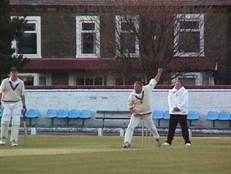 Rishton captain Peter Sleep in action