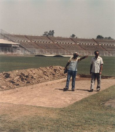 Gul Mohammad(left) and Col Rafi Nasim supervising construction of pitches